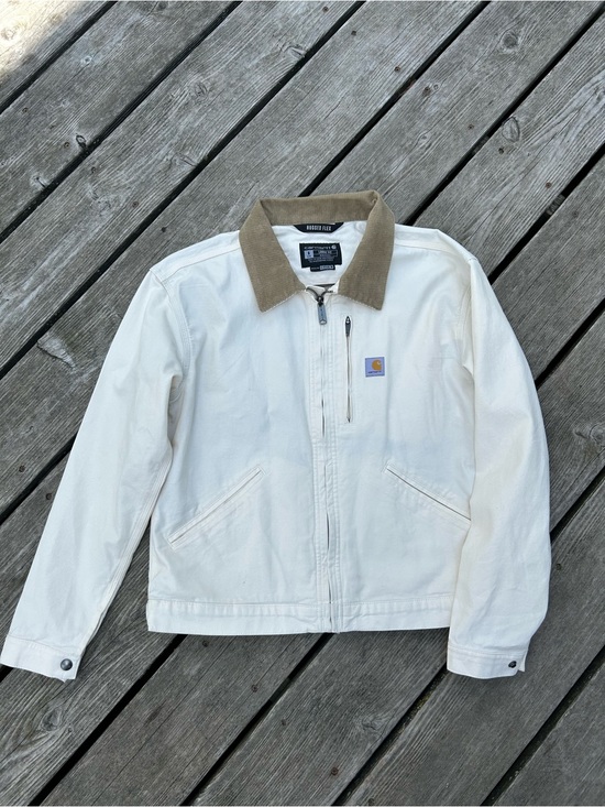 Carhartt Jackets & Blazers - Carhartt White Canvas Jacket with Brown Cord Collar